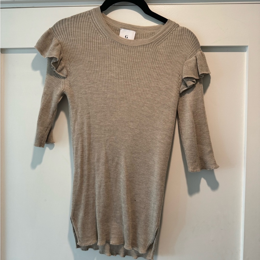 G. Label by goop Taupe Puff Sleeve Knit Sweater
